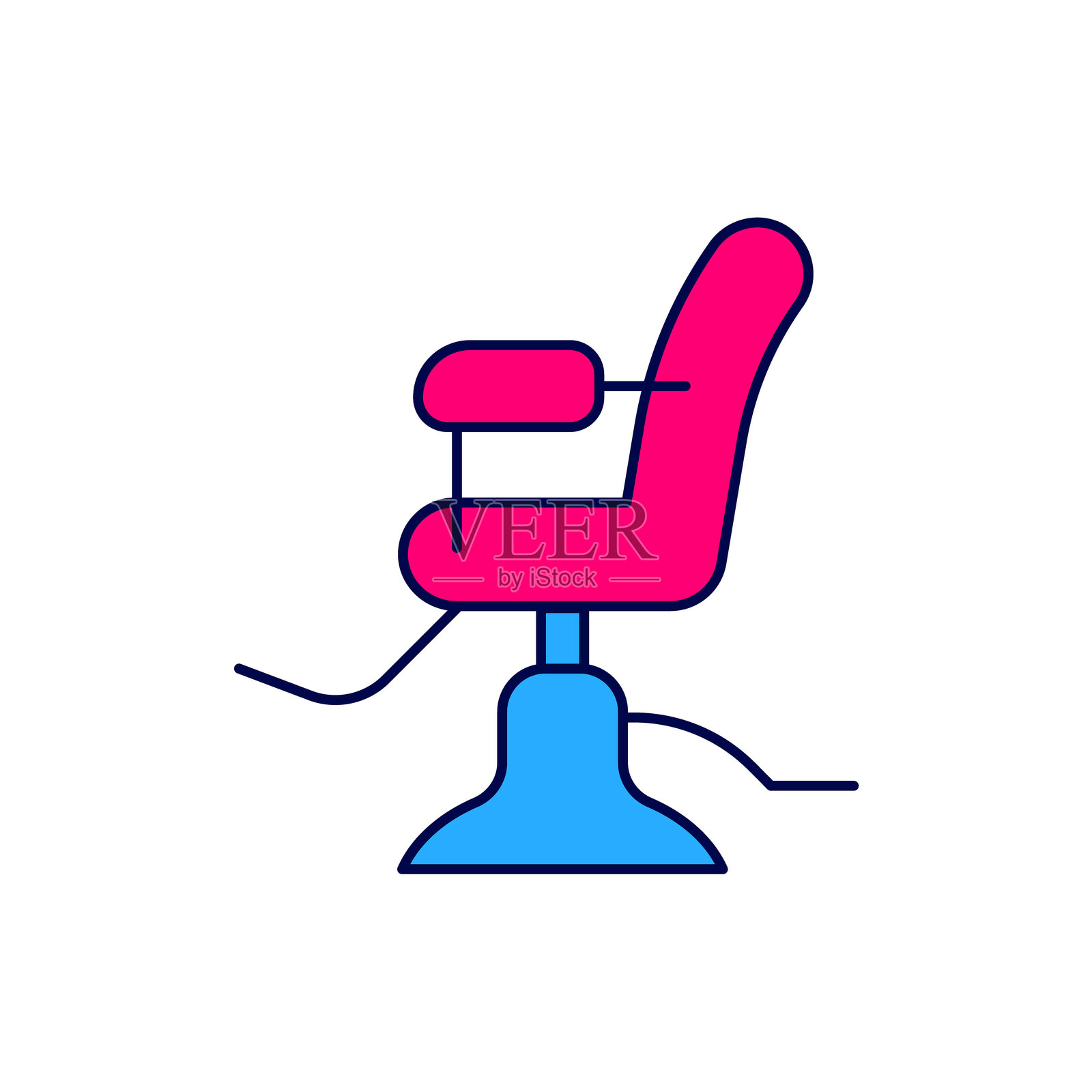 填充轮廓的理发椅图标，背景为白色。理发师扶手椅标志。矢量图。插画图片素材