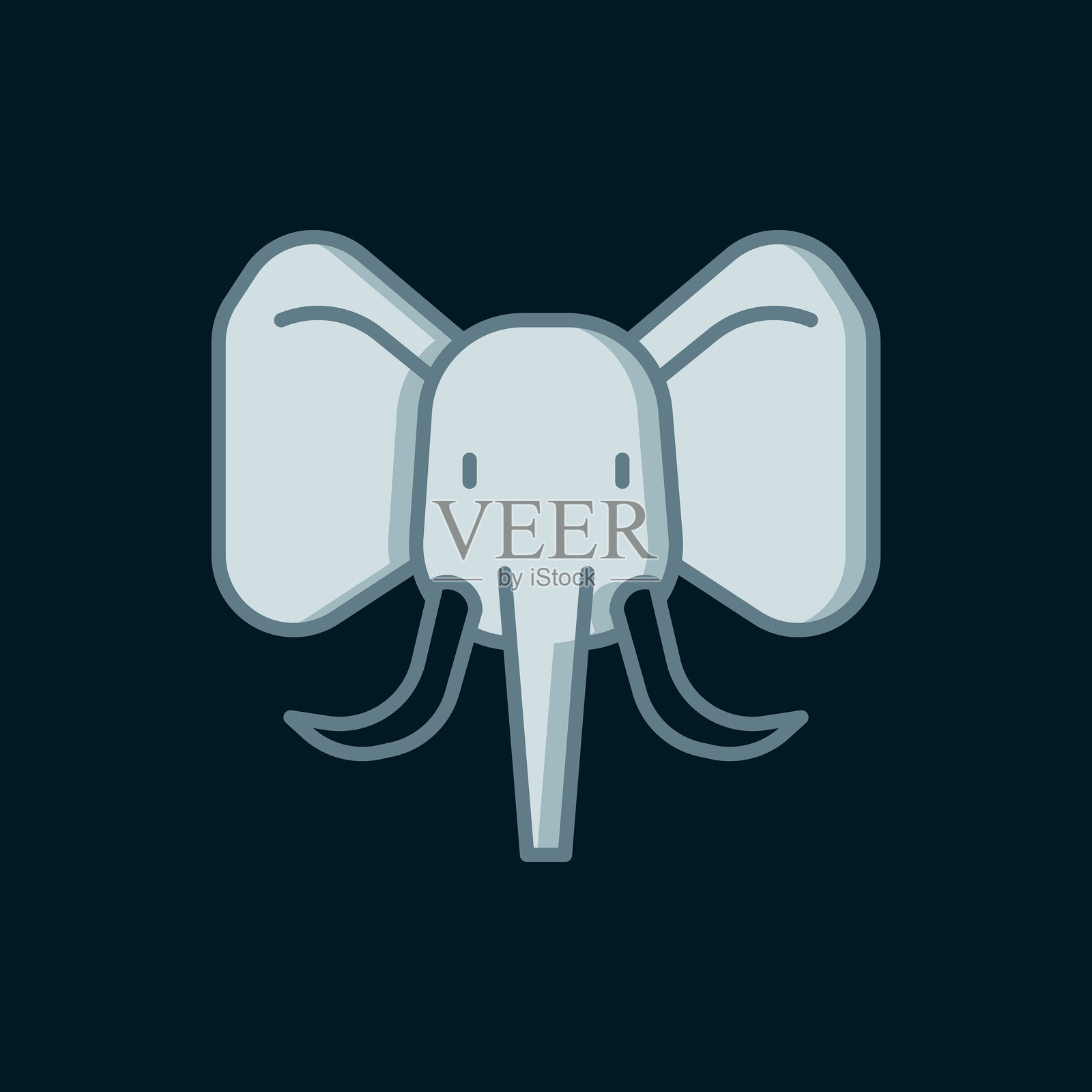 线条大象图标，独立于黑色背景。扁平填充轮廓风格，带有阴影。矢量图。插画图片素材