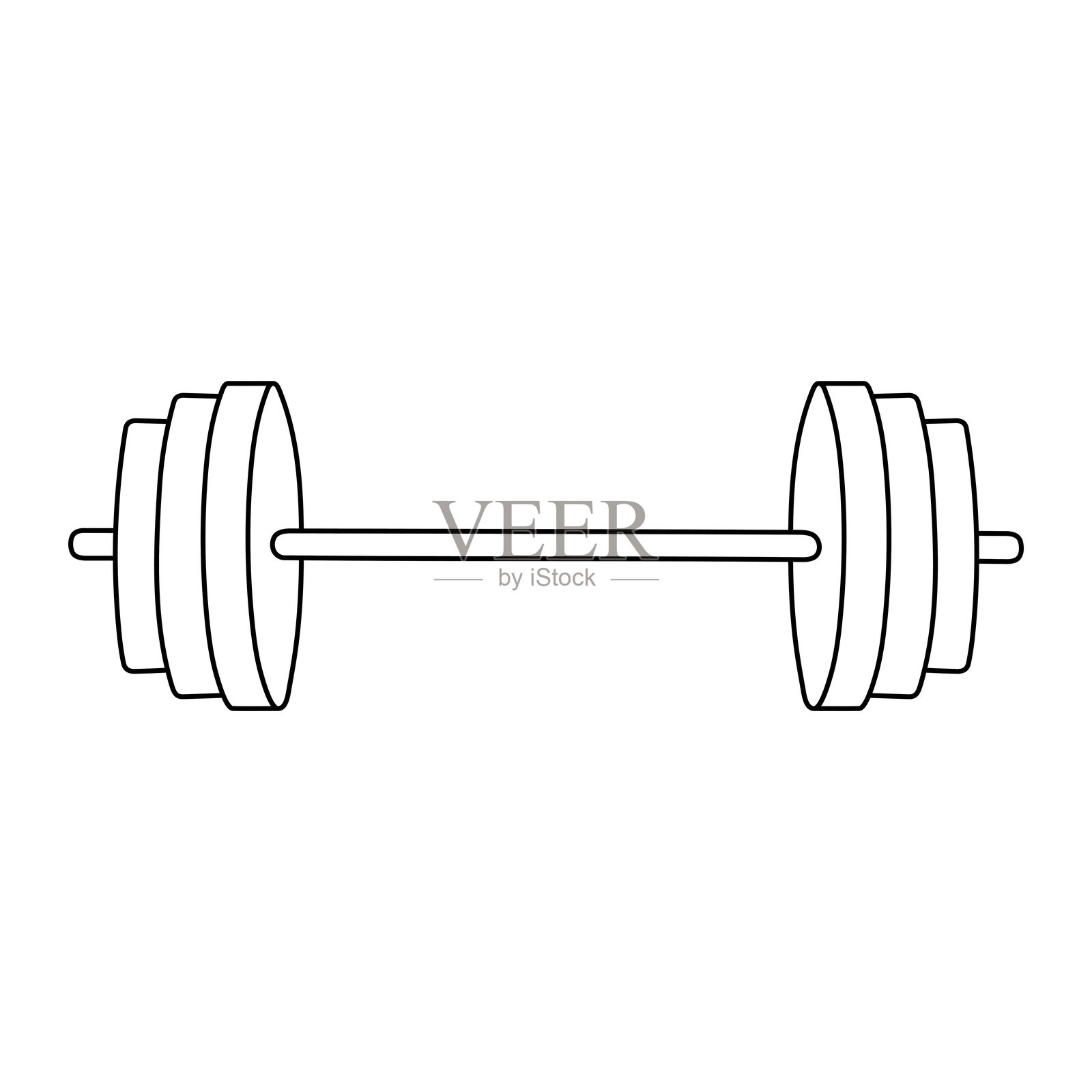 杠铃举重矢量插图。手绘涂鸦健身器材。黑色线条艺术，独立于白色背景。插画图片素材