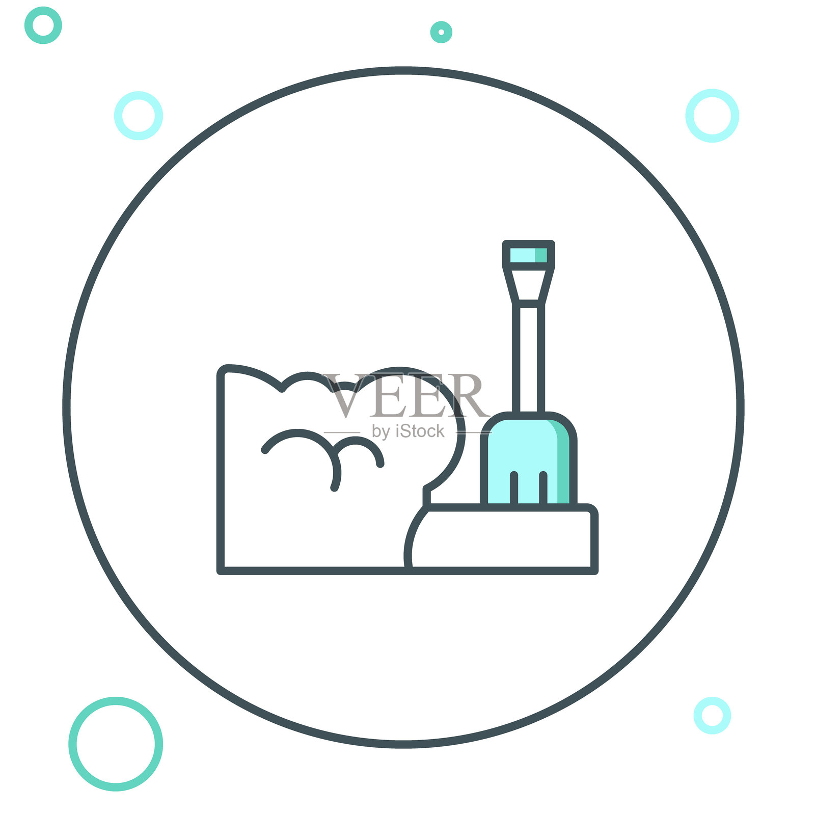 雪堆中的铲子图标，背景为白色。彩色轮廓概念。矢量图。插画图片素材