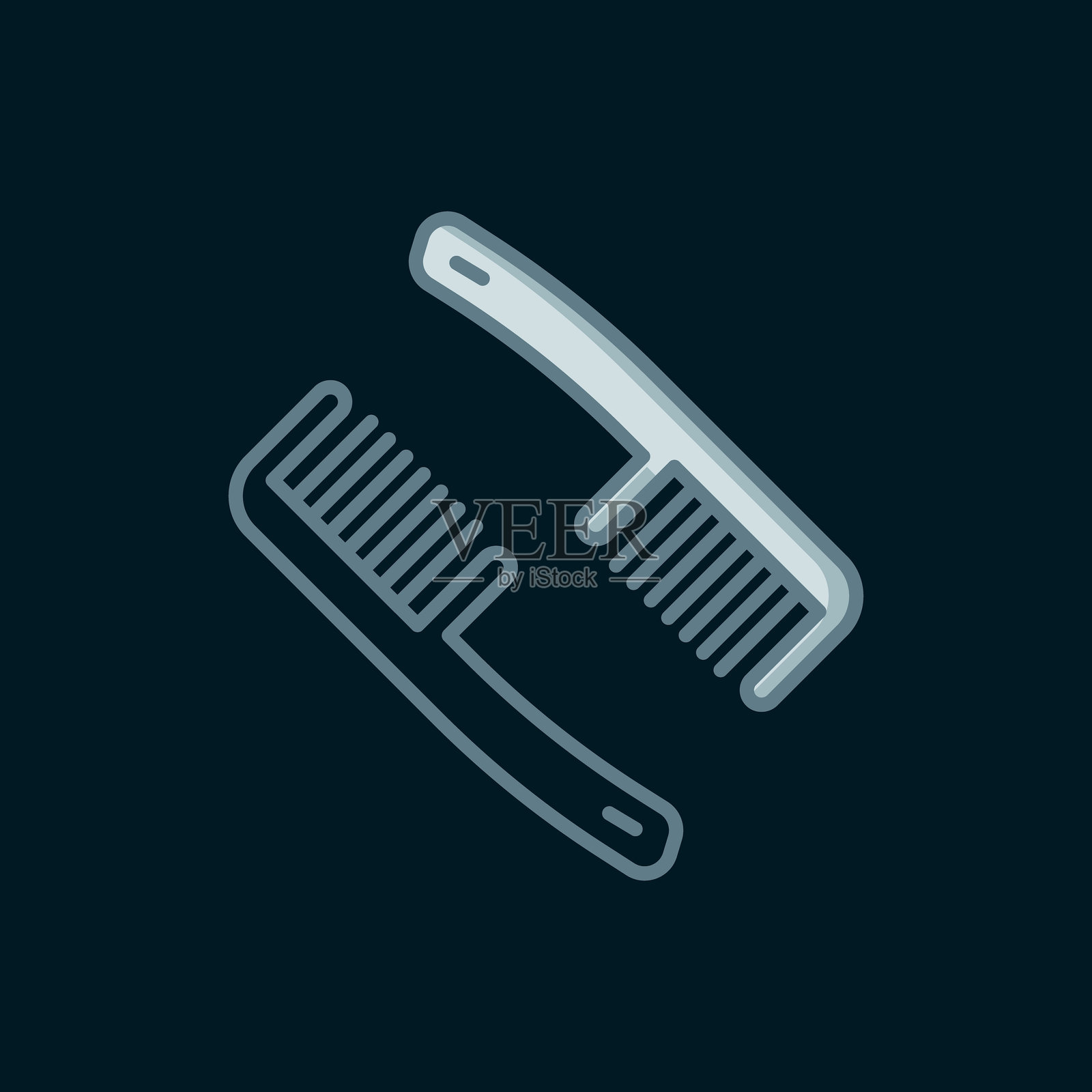 线条发刷图标，背景为黑色。梳理头发的标志。理发师符号。扁平填充轮廓风格，带阴影。矢量图。插画图片素材