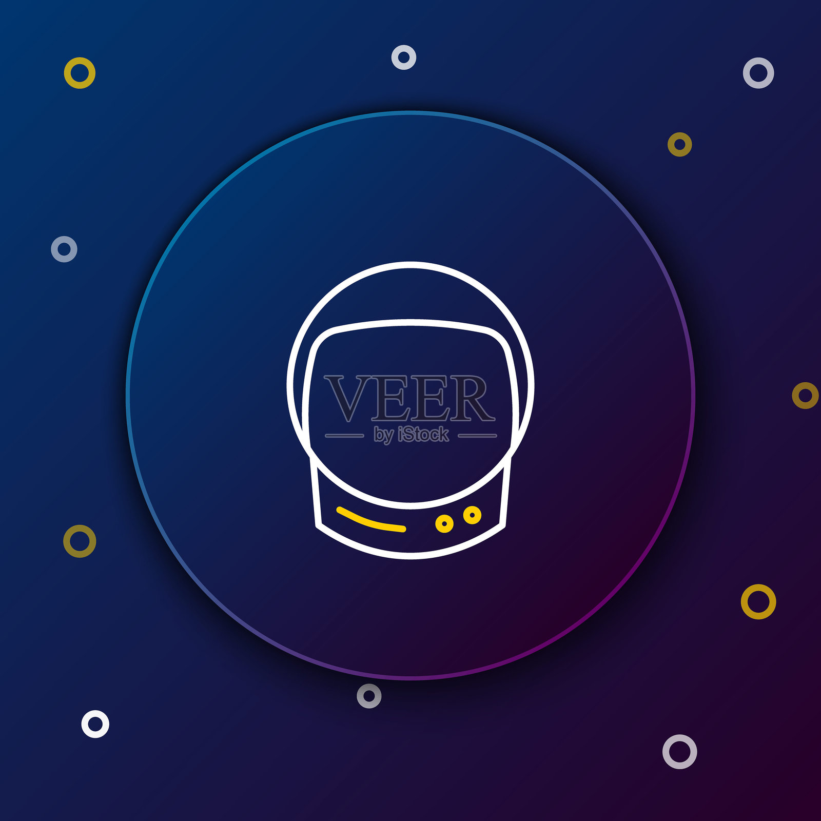 线条宇航员头盔图标，背景为蓝色。彩色轮廓概念。矢量图。插画图片素材