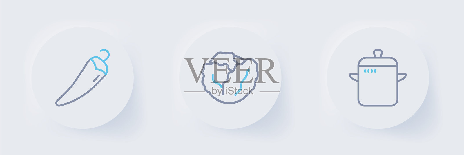 线条风格的炊具、卷心菜和辣椒图标。矢量图。插画图片素材