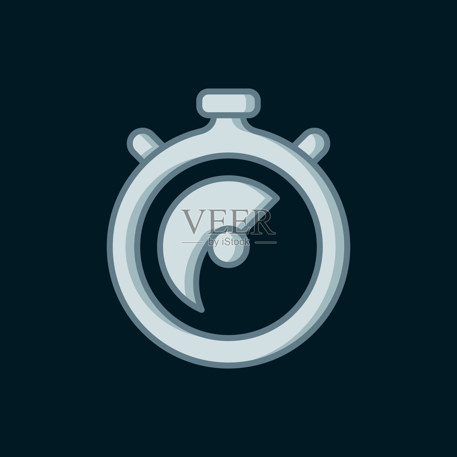 计时器图标，黑色背景上独立显示。时间计时器标志。计时器符号。扁平填充轮廓风格，带阴影。矢量图。插画图片素材