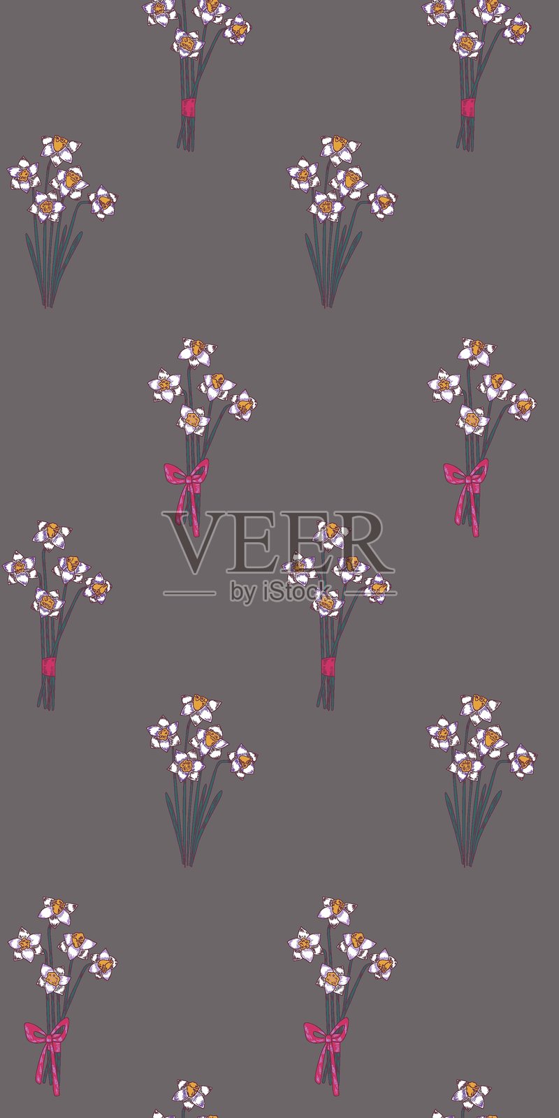 水仙花无缝图案。春季主题。水仙花束。适合用作背景、面料、幕布、纸张、包装或封面。插画图片素材