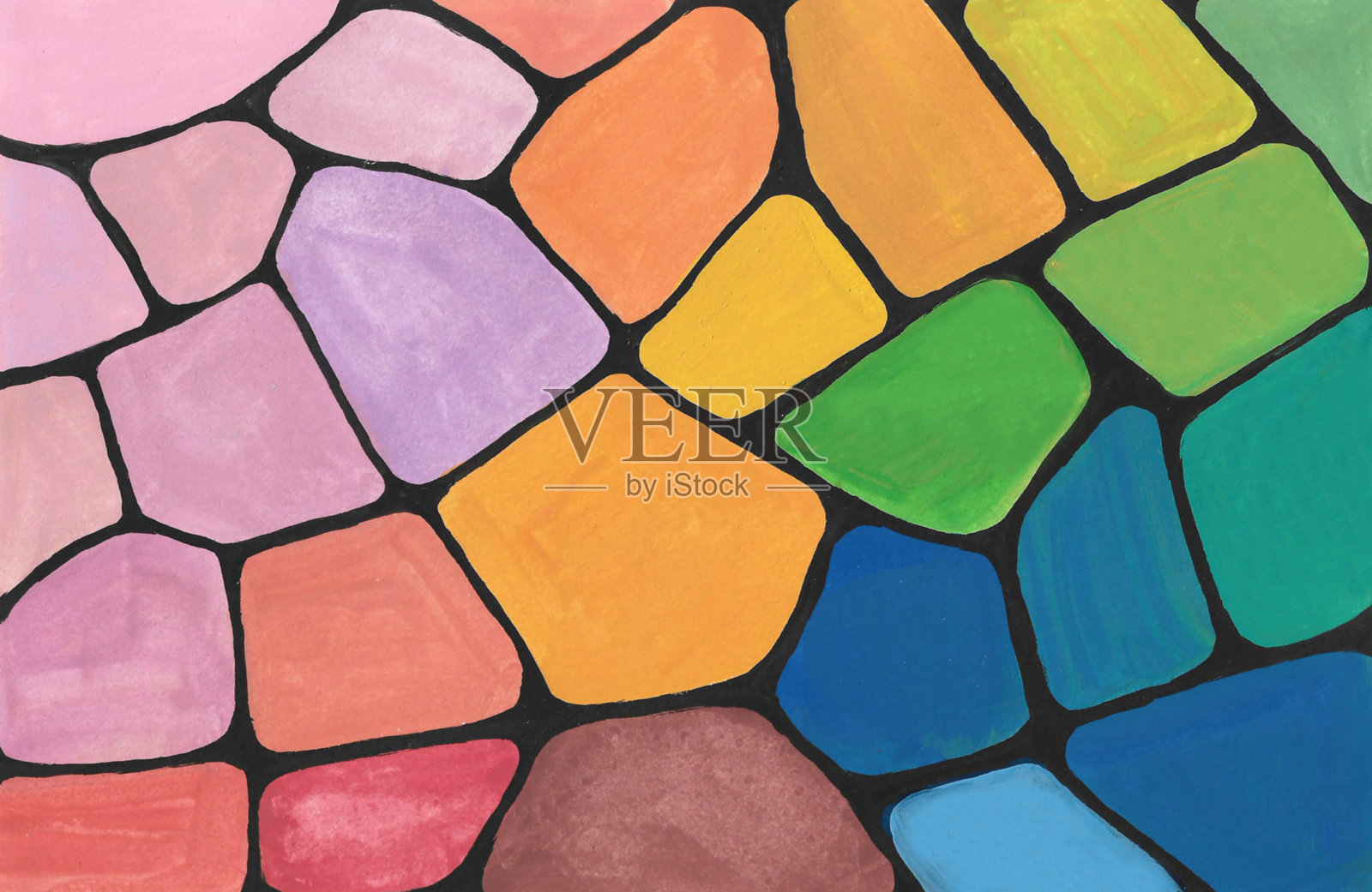 彩色抽象纹理背景，采用丙烯画在纸上创作。插画图片素材