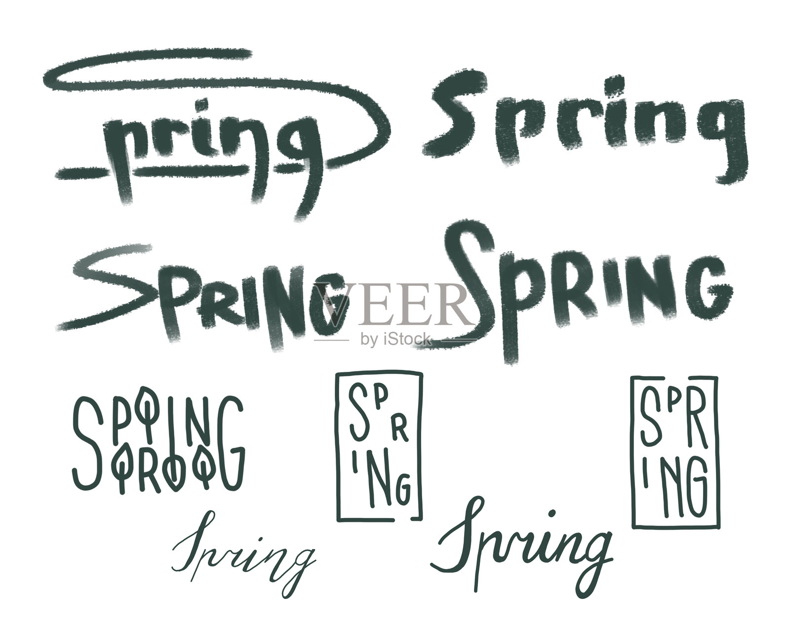 春天词汇集合。插画图片素材