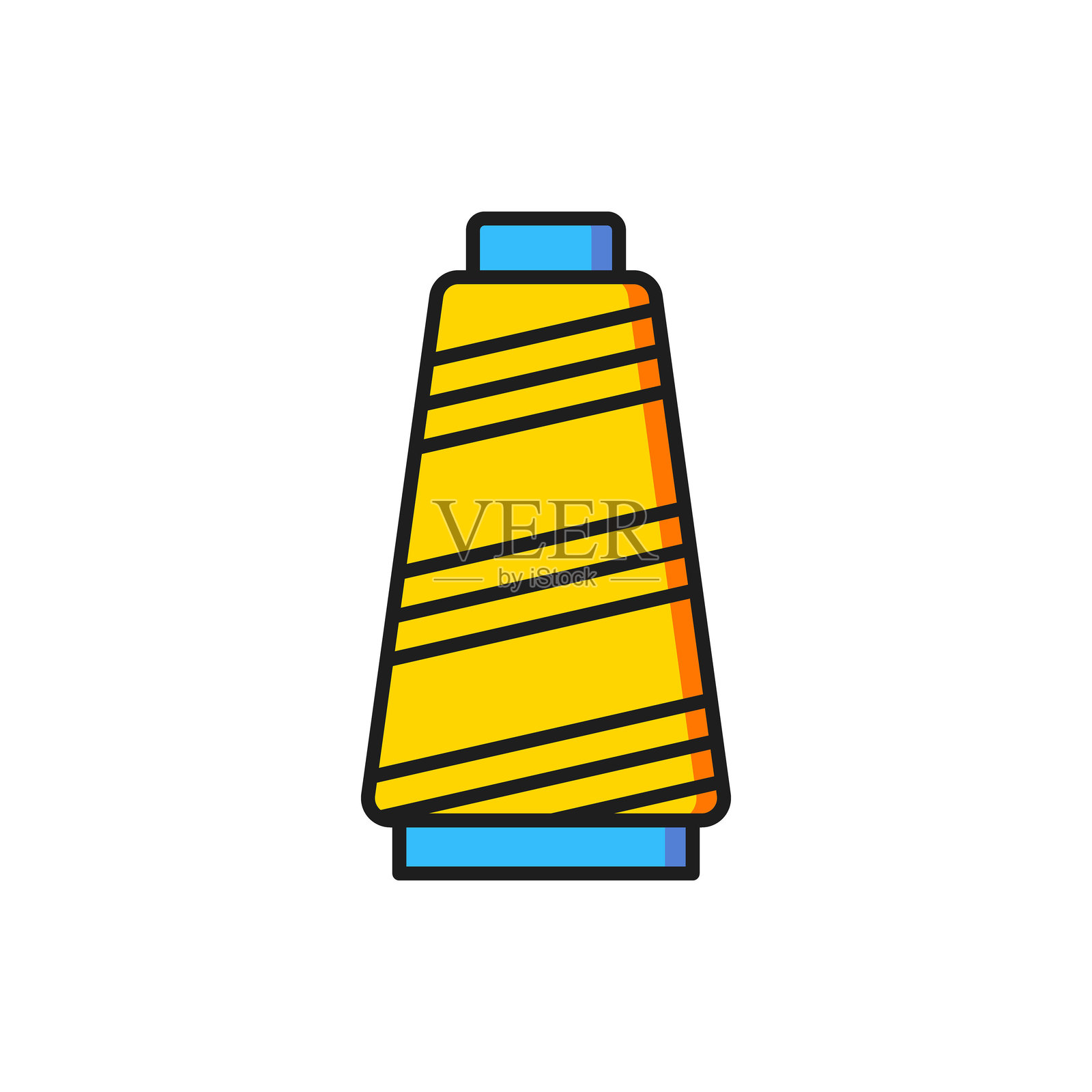 彩色缝纫线卷在白色背景上的图标。线轴。线圈。扁平填充轮廓风格，带阴影。矢量图。插画图片素材