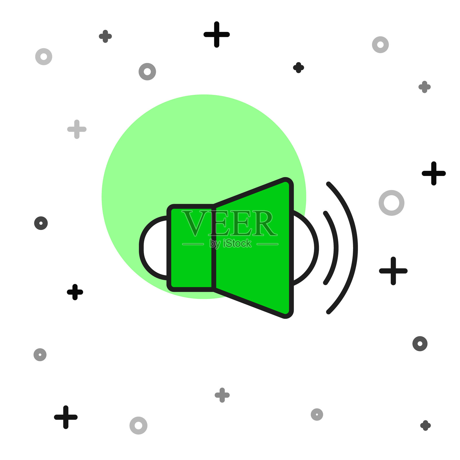 填充轮廓的扩音器图标，背景为白色。扬声器标志。矢量图。插画图片素材