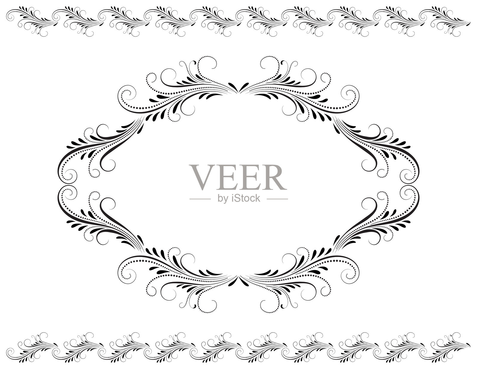 带有花卉装饰和复古边框的装饰性复古框架，孤立在白色背景上插画图片素材