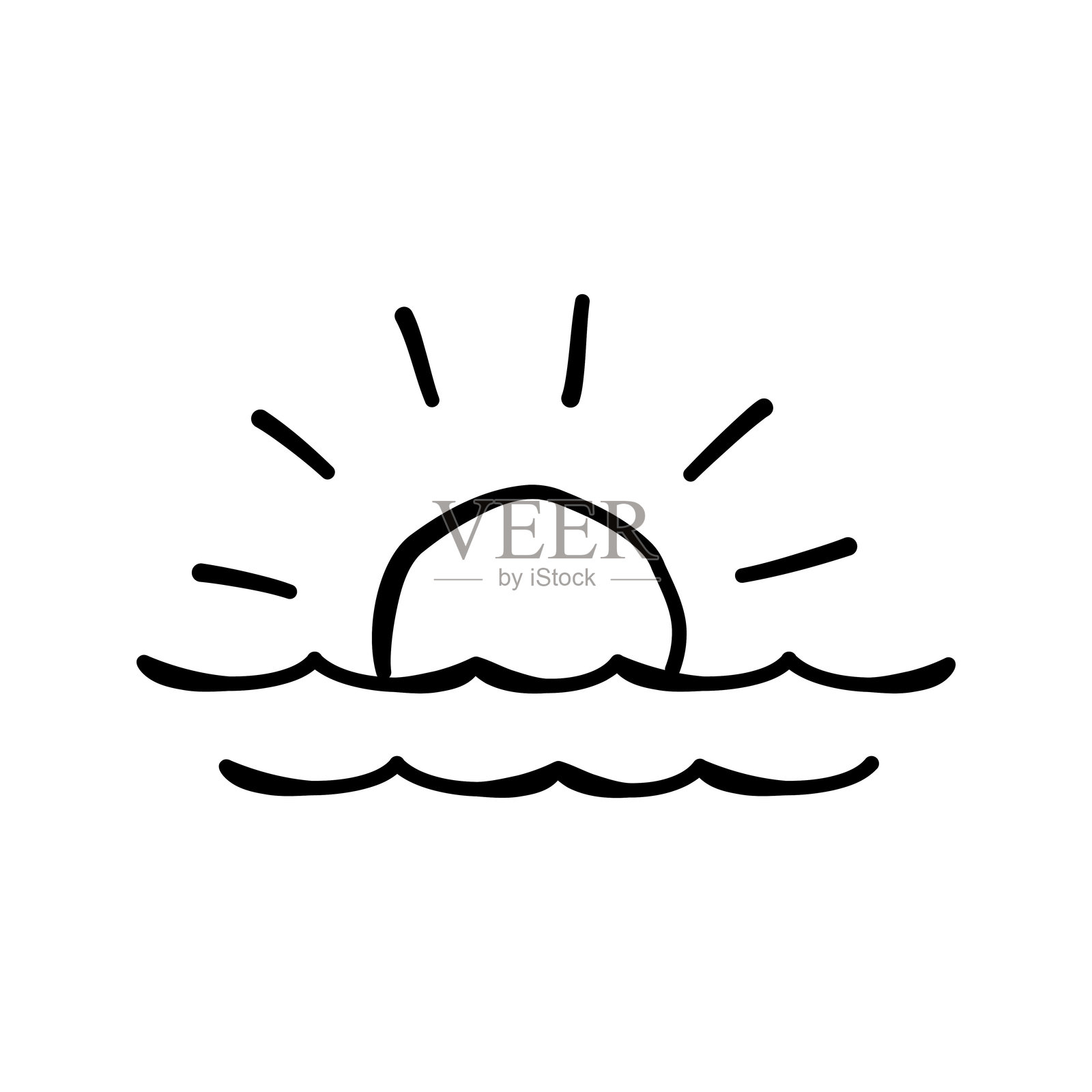 日落图标，矢量手绘素描设计元素。插画图片素材