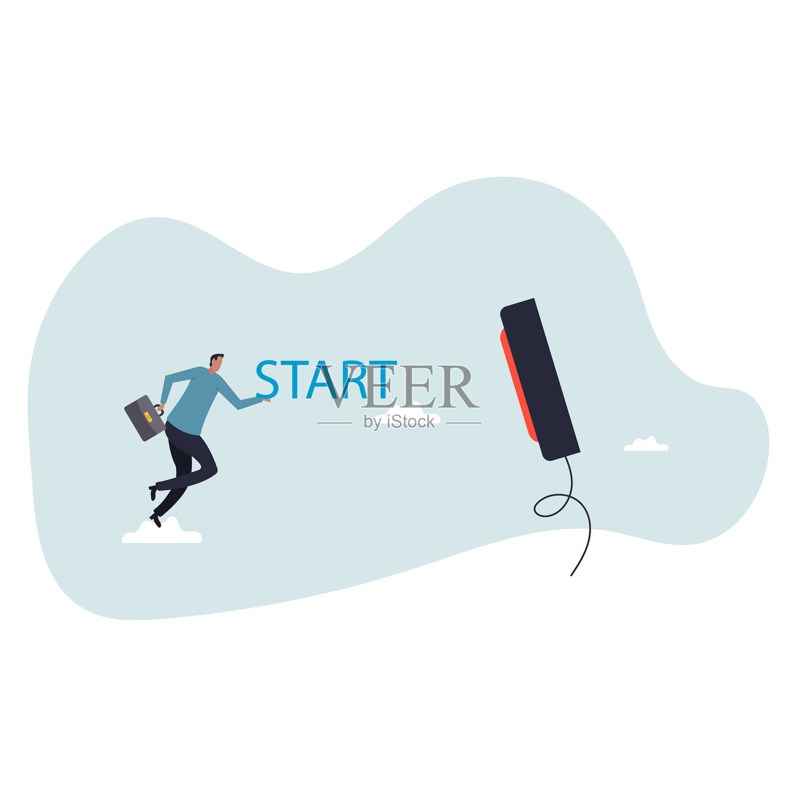 按下启动按钮以开始新业务，企业家启动新公司，创业公司启动项目，机会，设计角色插画图片素材