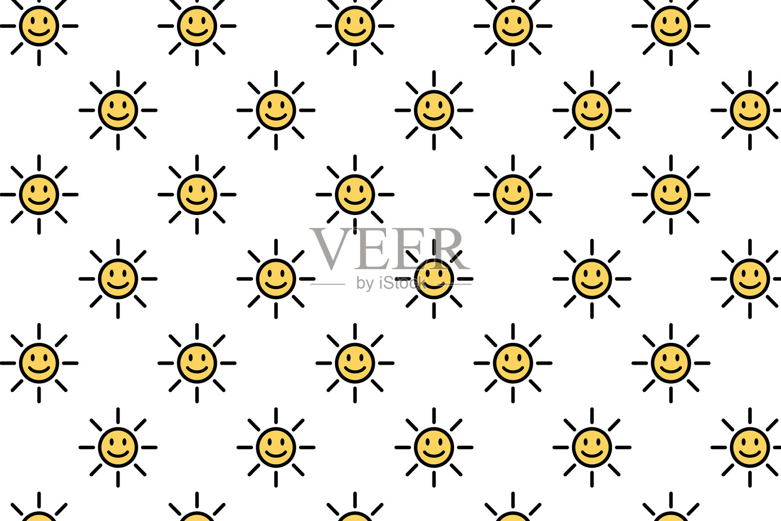 微笑的太阳图案。微笑的太阳背景。快乐的太阳图案。矢量插图。插画图片素材