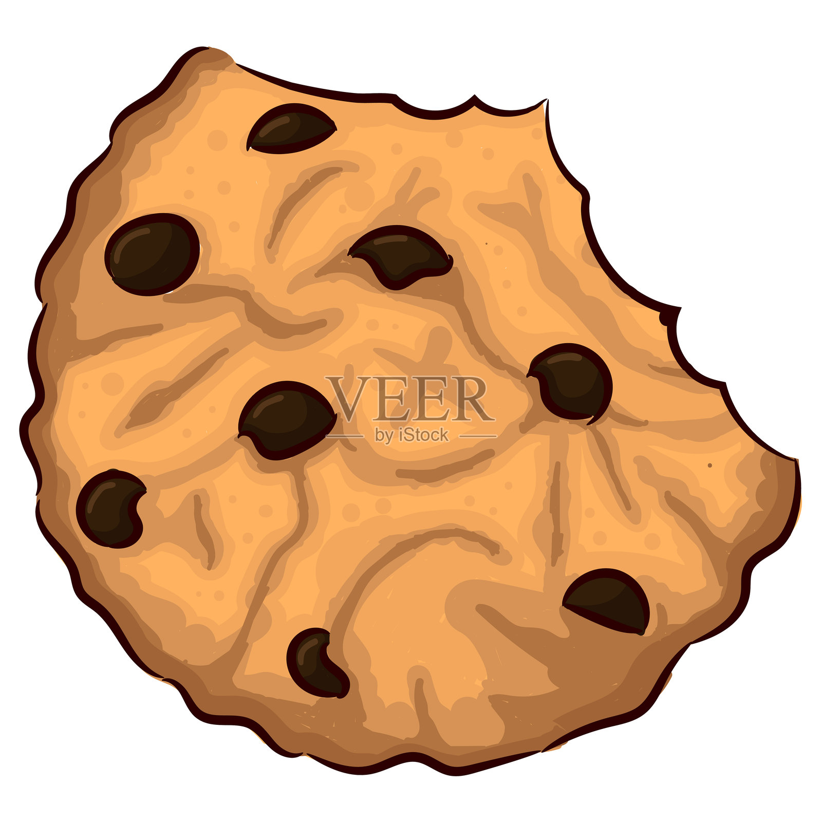 手绘的被咬过的饼干，上面有巧克力豆插画图片素材