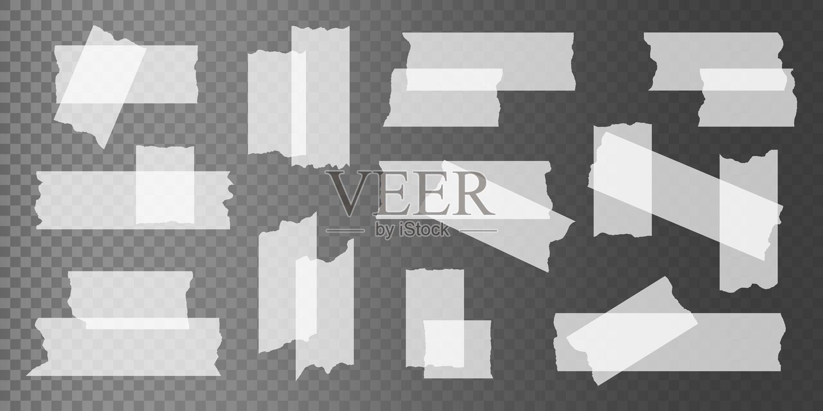 撕裂的粘性胶带碎片组插画图片素材