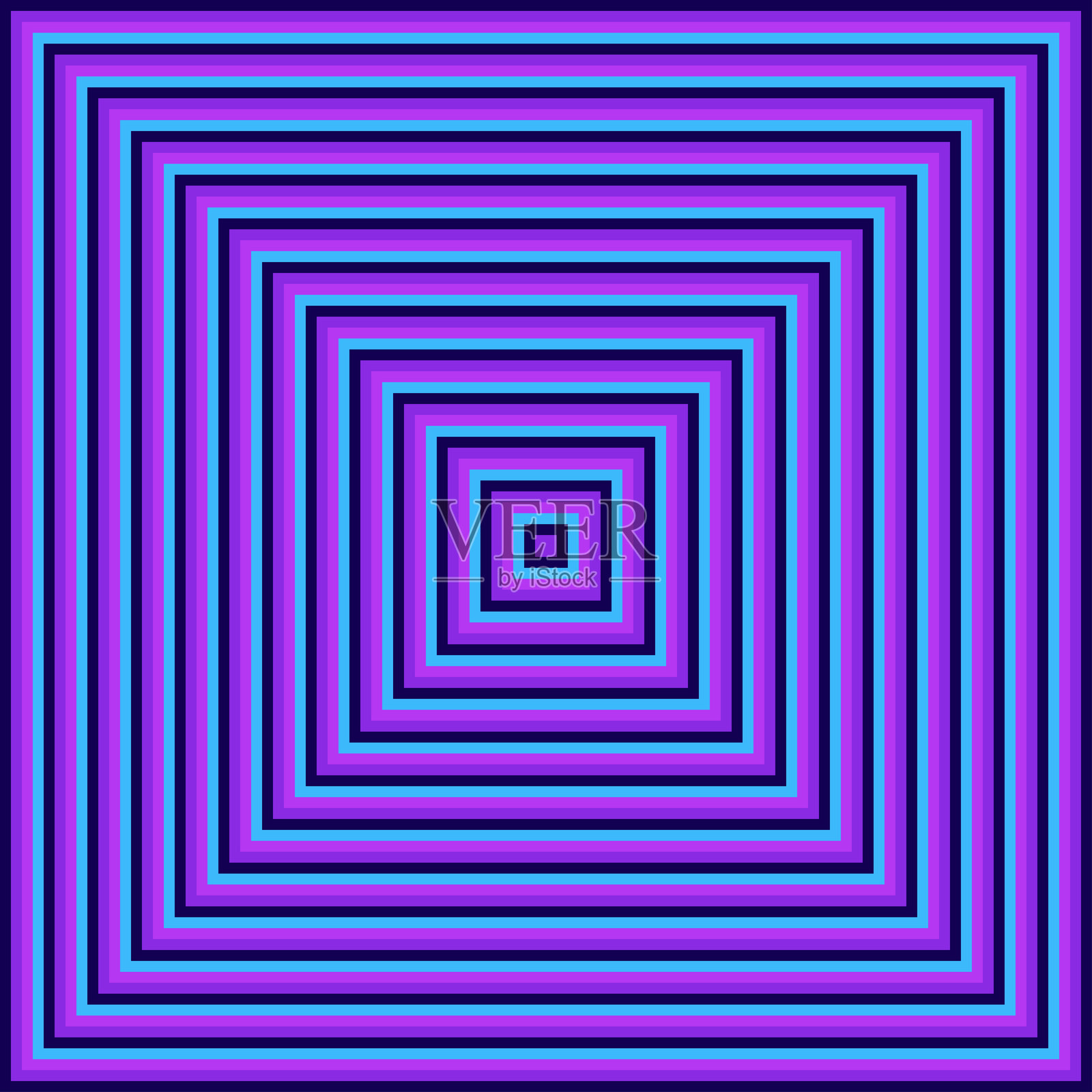 由逐渐变小的紫色和蓝色霓虹方块形成的视觉效果插画图片素材