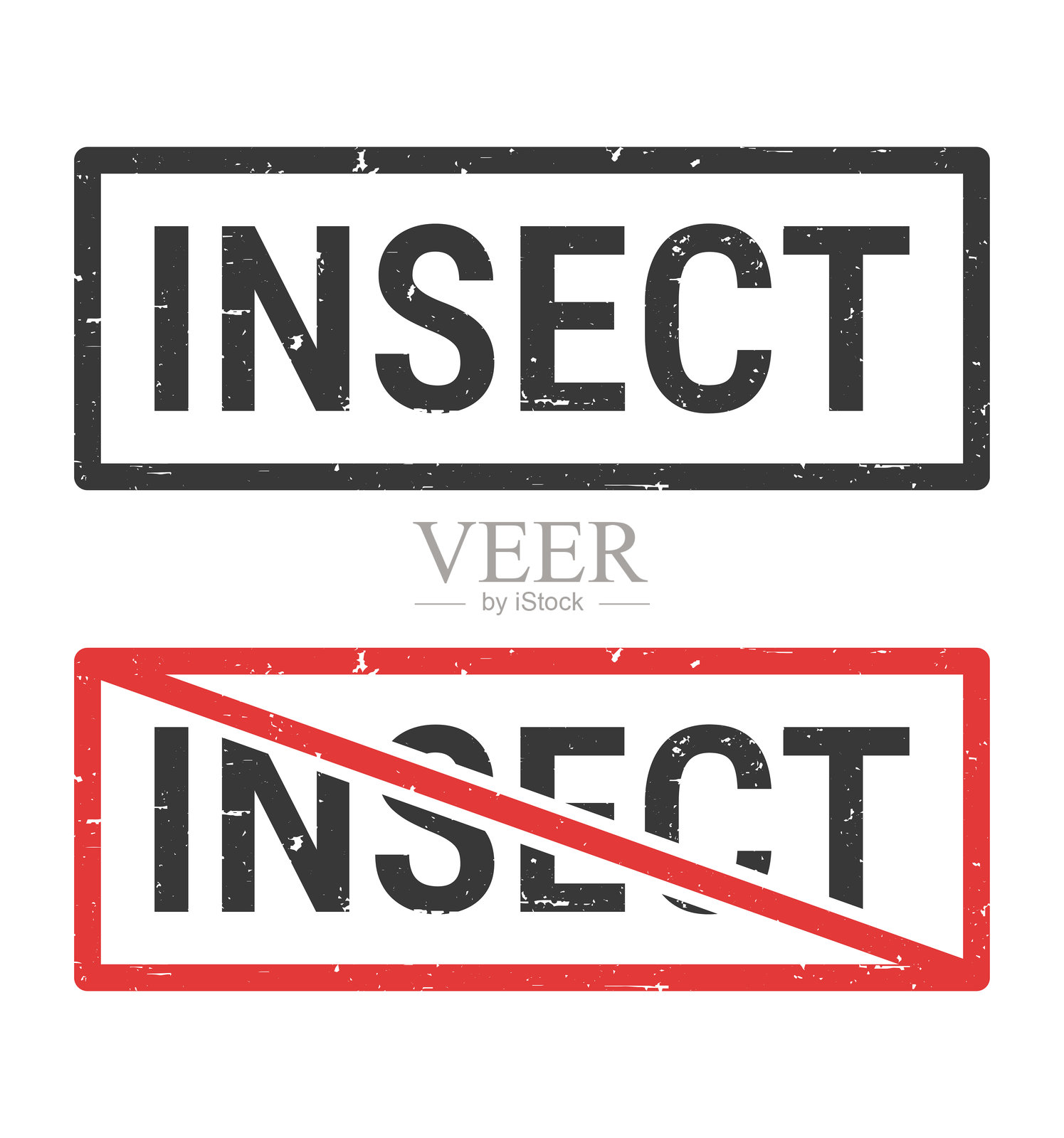 昆虫 - 白色背景上的橡皮图章与划掉的印章插画图片素材