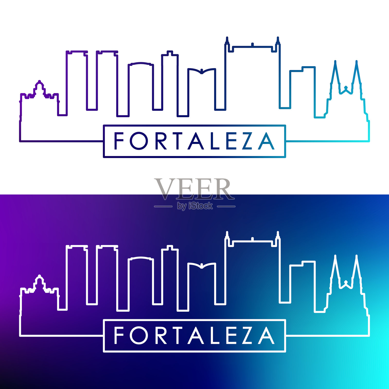 福塔雷萨天际线。色彩丰富的线条风格。单线条。可编辑矢量文件。插画图片素材