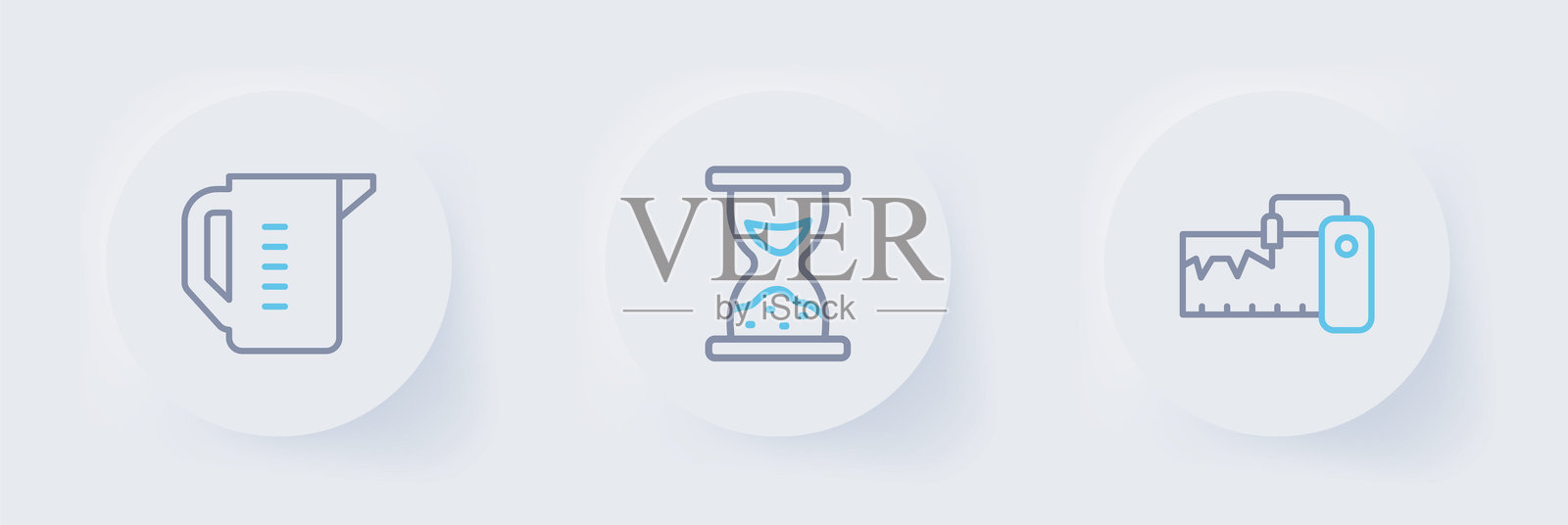 测量仪器，古老的沙漏与杯子图标。矢量图插画图片素材