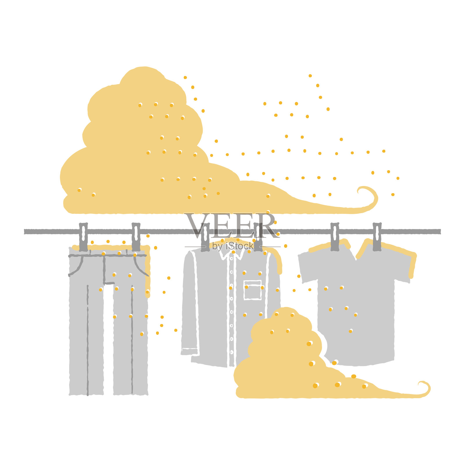 黄色沙子、PM2.5、花粉、空气污染、洗衣图像插图插画图片素材