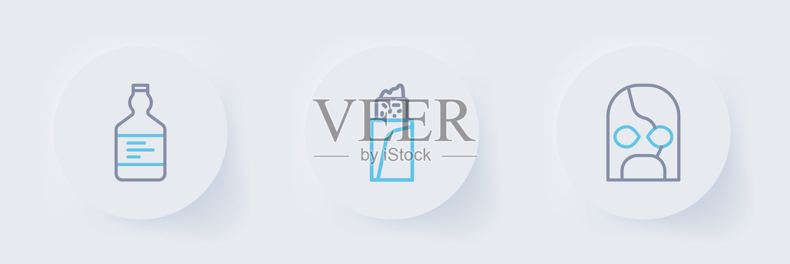 墨西哥摔跤手、墨西哥卷饼和龙舌兰酒瓶图标。矢量图。插画图片素材