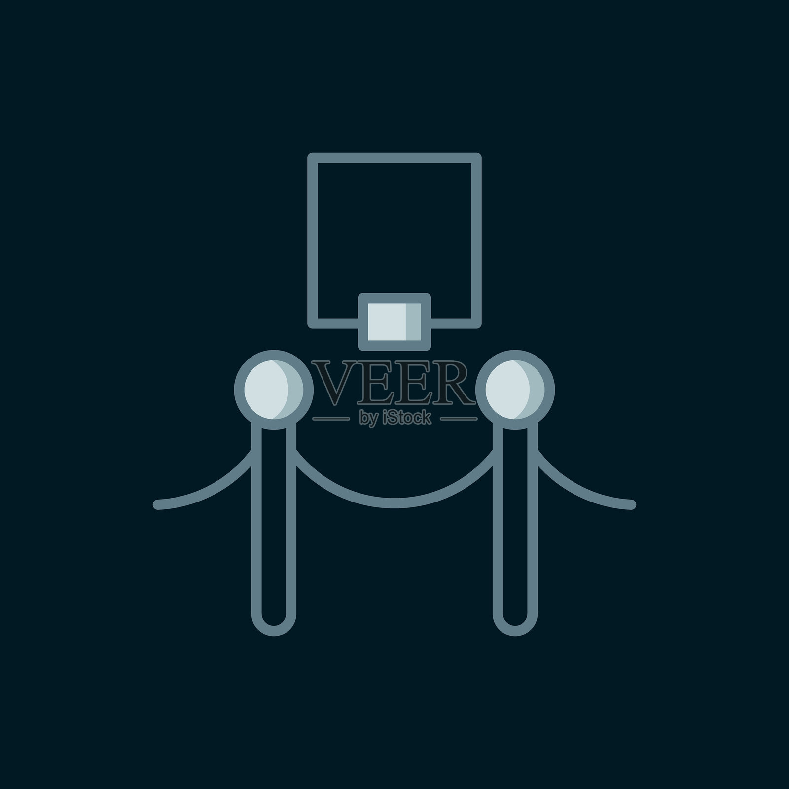 黑色背景上的线条画框和绳索障碍图标。展览保护。博物馆画廊内部。平面填充轮廓风格，带阴影。矢量图。插画图片素材