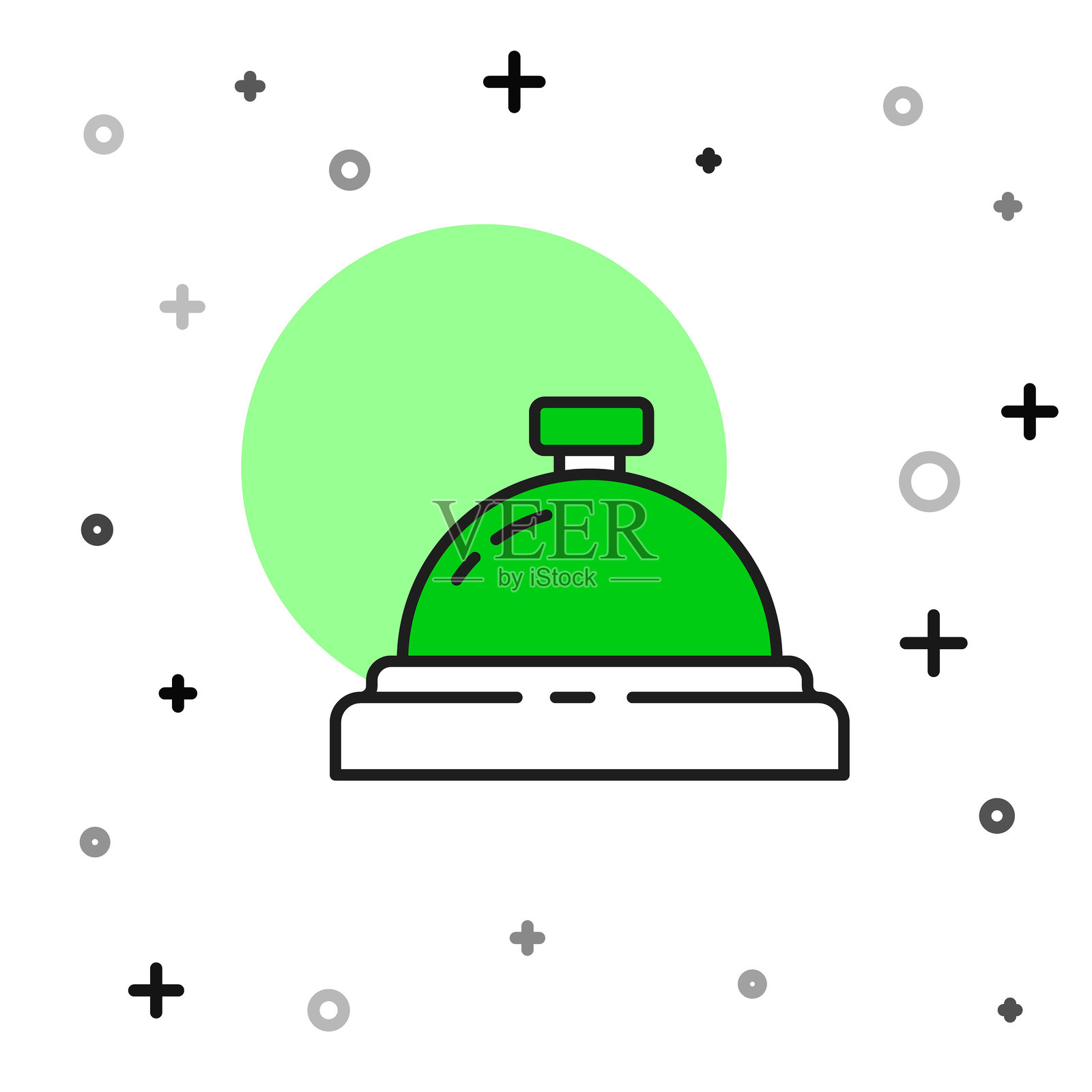 填充轮廓的酒店服务铃图标，背景为白色。接待铃。矢量图。插画图片素材