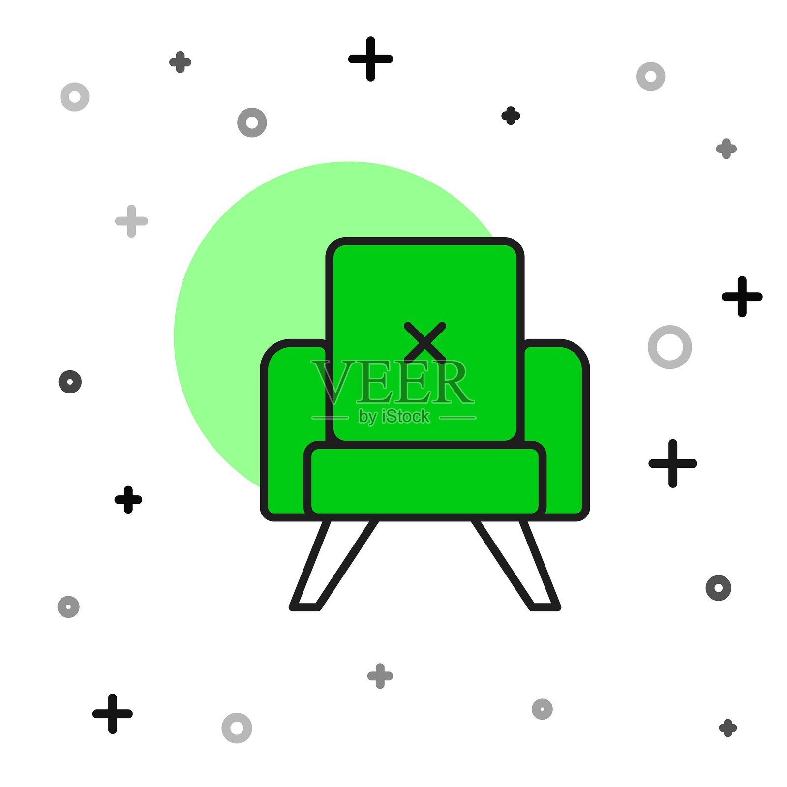 填充轮廓的扶手椅图标，背景为白色。矢量图。插画图片素材