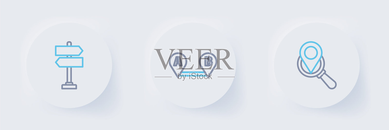 设置线路搜索位置、路线和道路交通标志图标。矢量图。插画图片素材