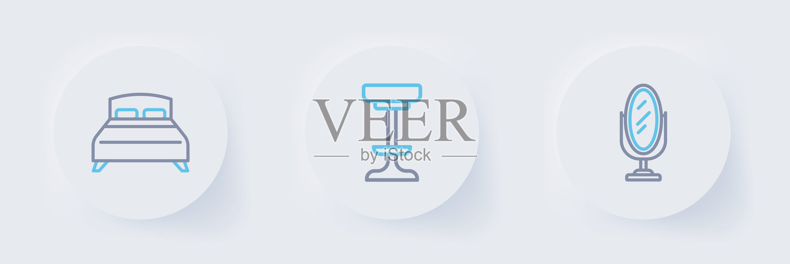 镜子、椅子和大床图标。矢量图。插画图片素材