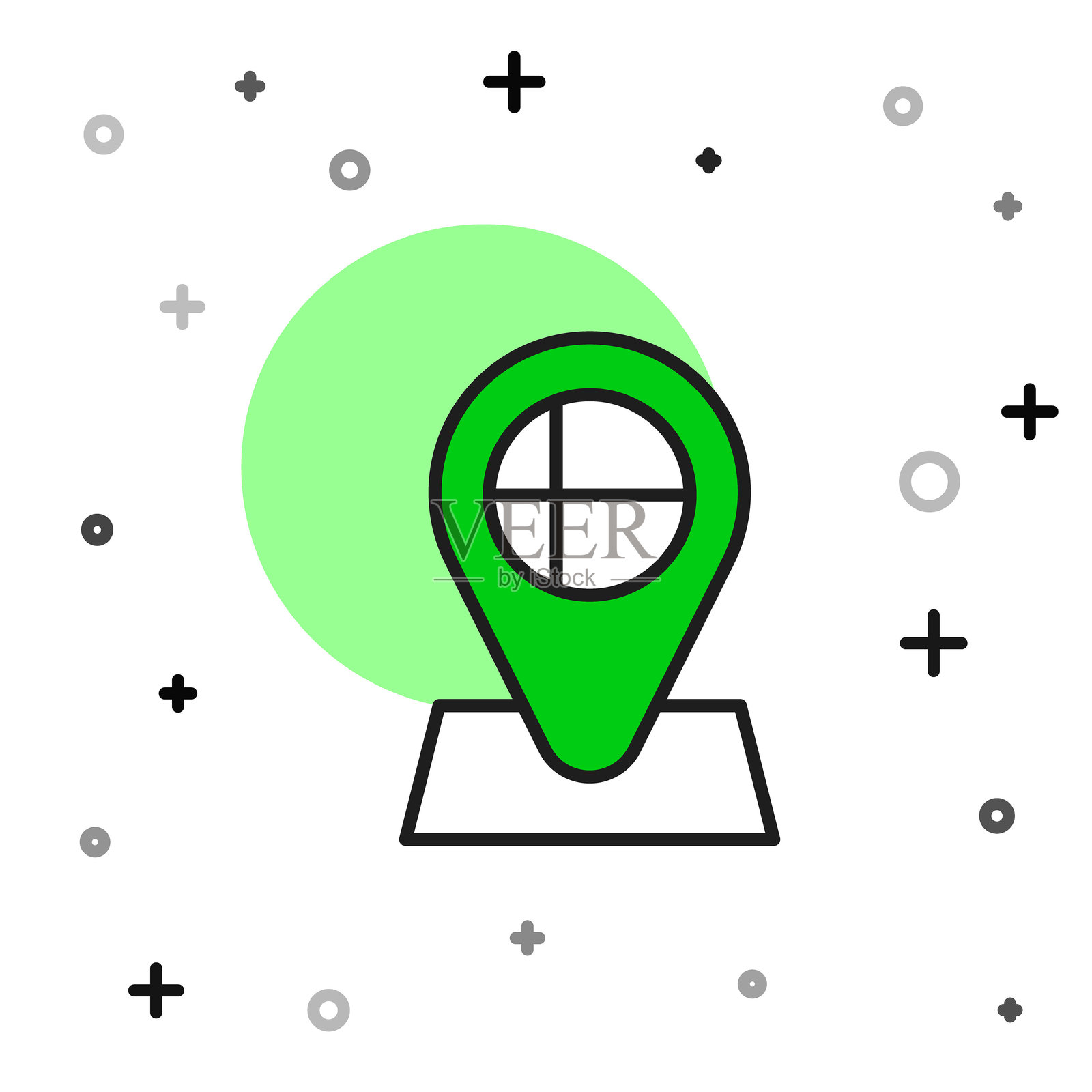 带圆形国旗的冰岛位置标记轮廓，孤立在白色背景上。矢量图。插画图片素材