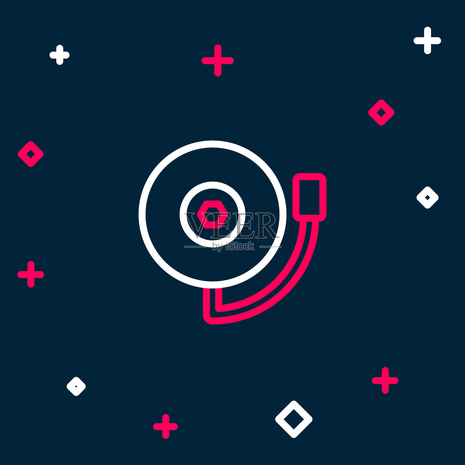 报警铃图标在蓝色背景上。火灾报警系统。服务铃、手铃标志，通知符号。彩色轮廓概念。矢量图。插画图片素材