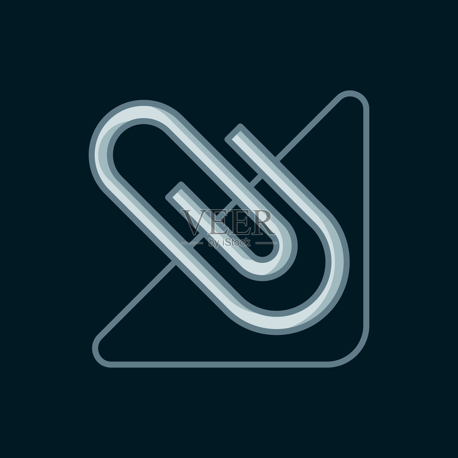 黑色背景上的线条纸夹图标。扁平填充轮廓风格，带有阴影。矢量图。插画图片素材