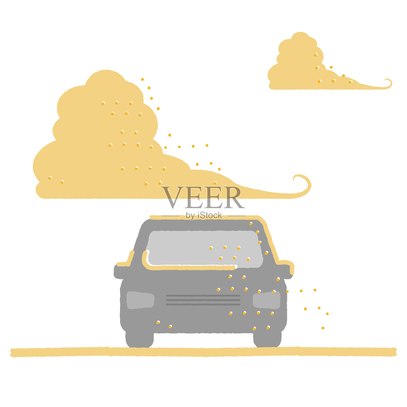 黄色沙子、PM2.5、花粉、空气污染和脏车的插图插画图片素材