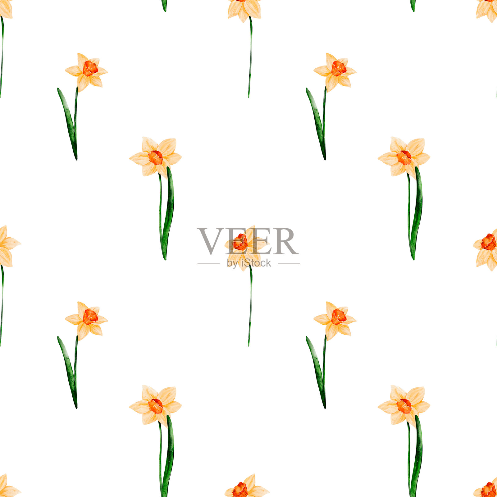 黄色水仙花束重复图案 - 纺织品和节日项目的装饰性花卉纹理插画图片素材