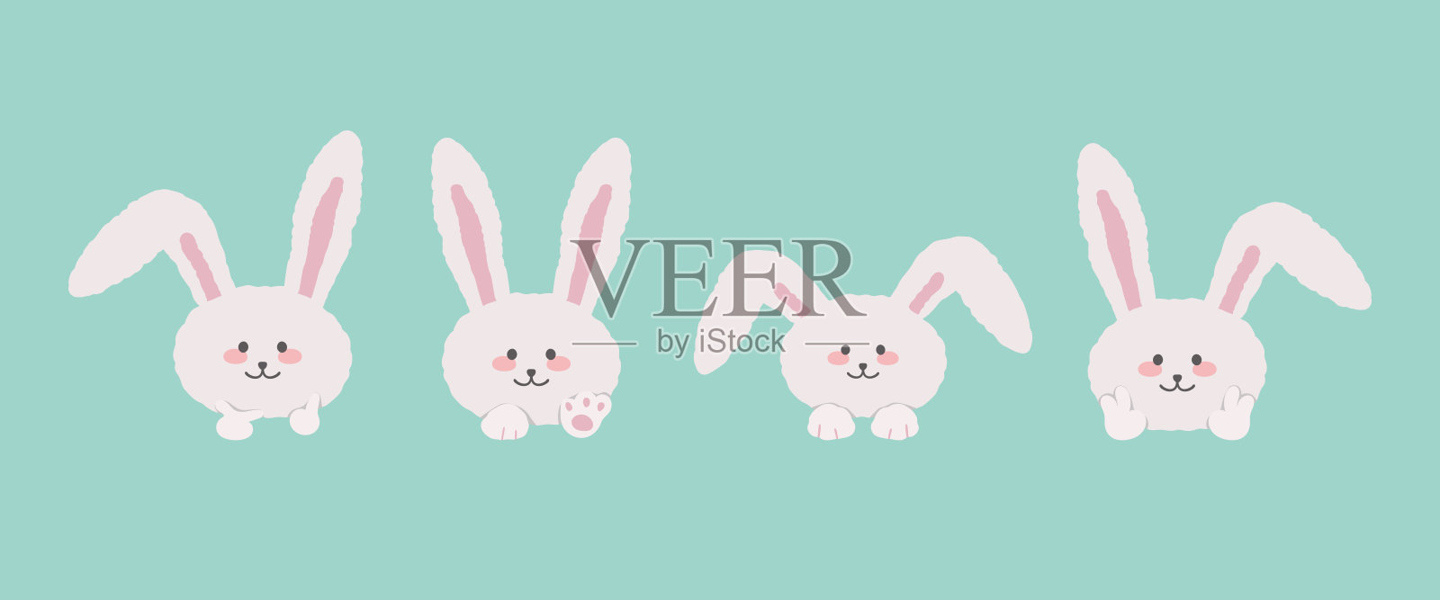 可爱快乐兔子头像表情贴纸包平面矢量插图插画图片素材