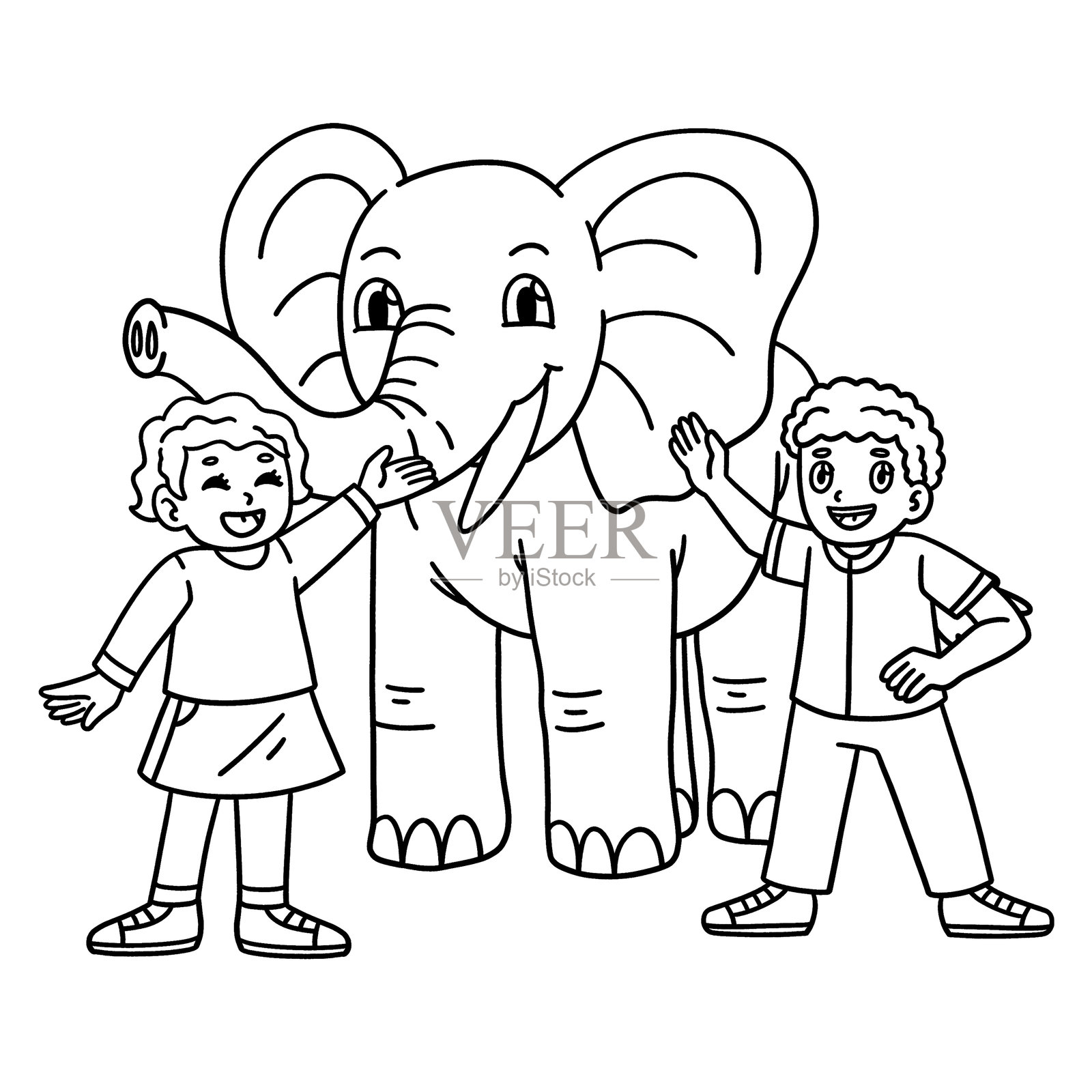 孤立的象和儿童涂色页插画图片素材