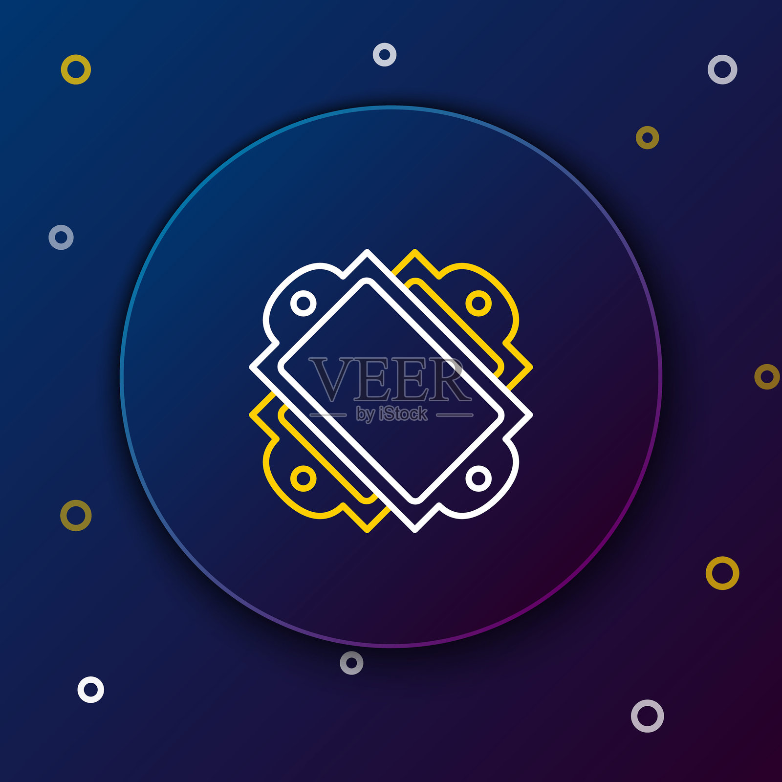 白色和黄色线条的票据图标，背景为深蓝色。游乐园。彩色轮廓概念。矢量插图。插画图片素材