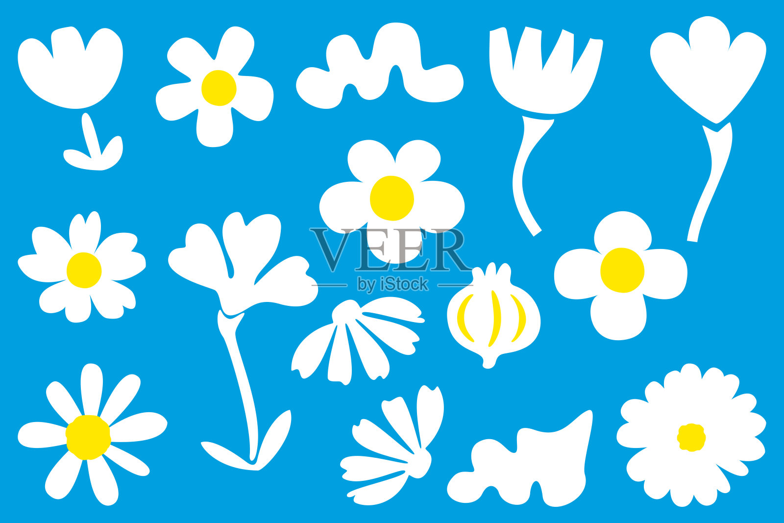 涂鸦艺术矢量插图。抽象。花朵、叶子、曲线、波浪线。创意装饰。明亮、有趣、可爱。用于构图、装饰和图形背景的无缝面料图案。插画图片素材