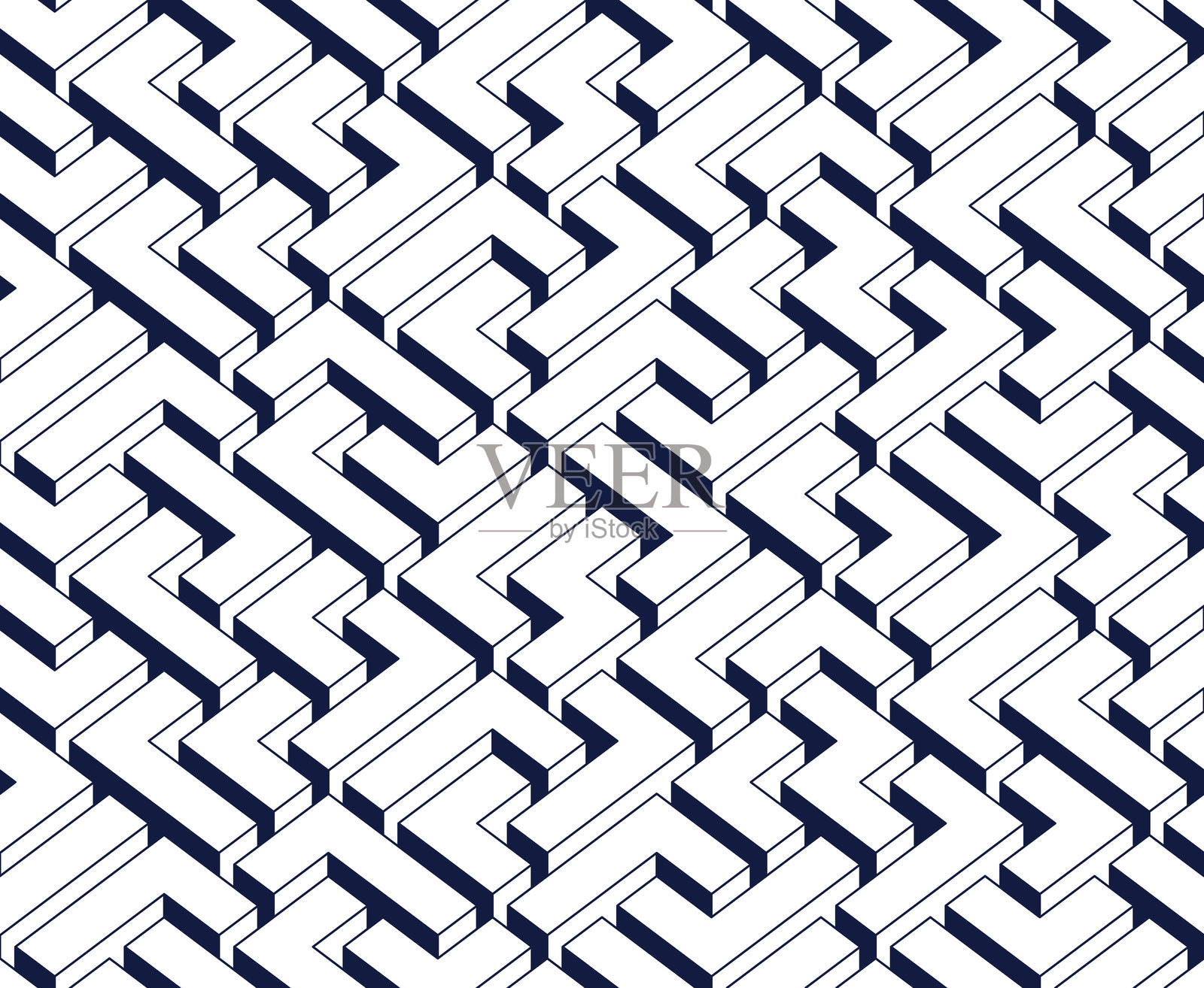 迷宫无缝背景，3D几何无尽逻辑迷宫图案，等距向量立方背景。插画图片素材