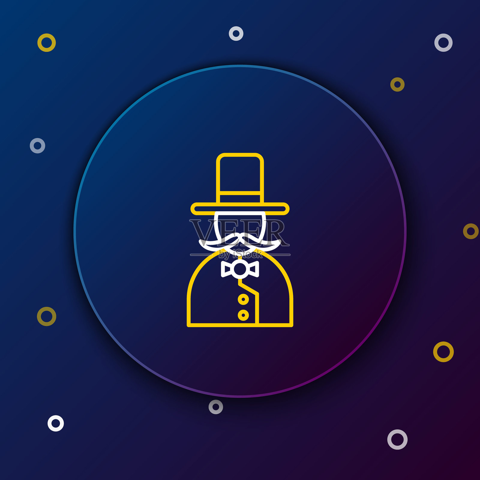 线条魔术师图标，背景为蓝色。彩色轮廓概念。矢量图。插画图片素材