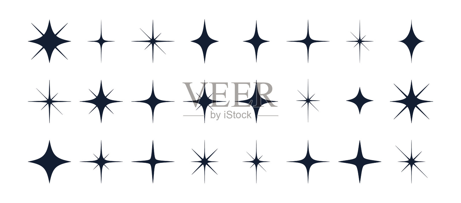 星星图标集合，闪烁的星星抽象形状。插画图片素材