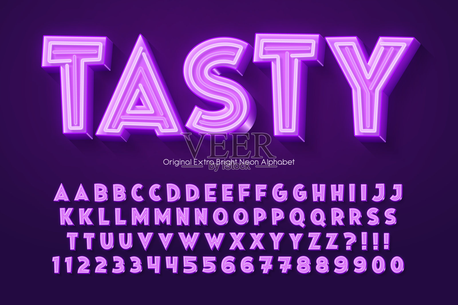 霓虹灯多彩字母，复古未来主义漫画风格。插画图片素材