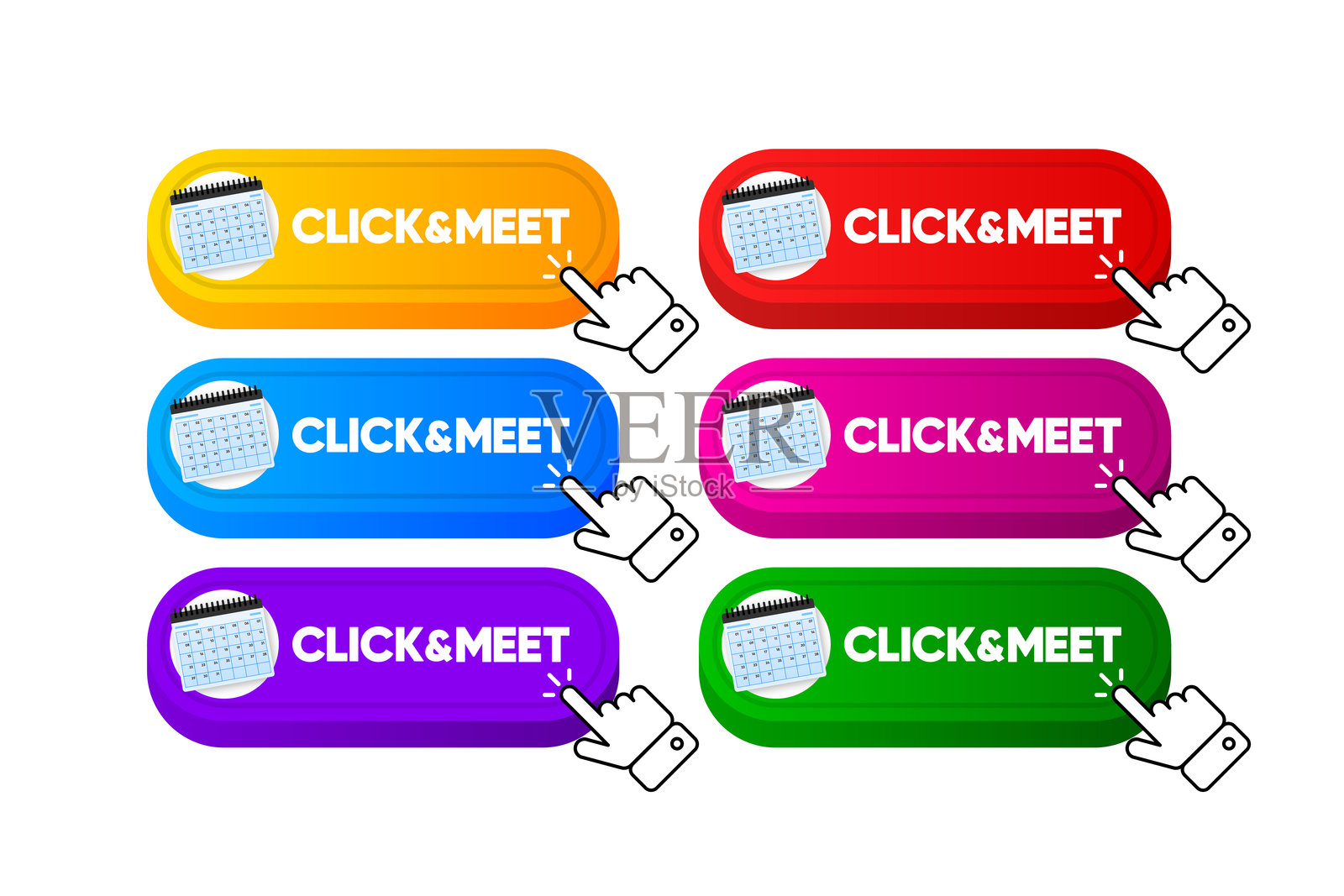 点击与会概念与日历。按钮集合。预约后购物的人。在线概念。矢量插图。插画图片素材
