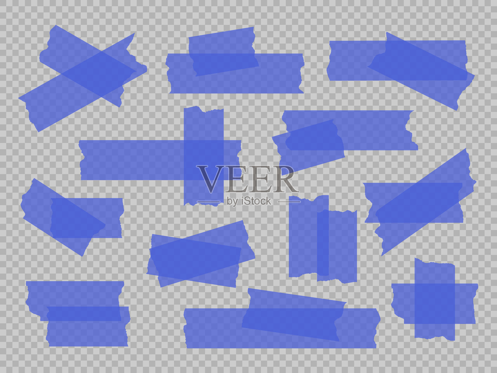 蓝色的遮蔽胶带条矢量集合插画图片素材