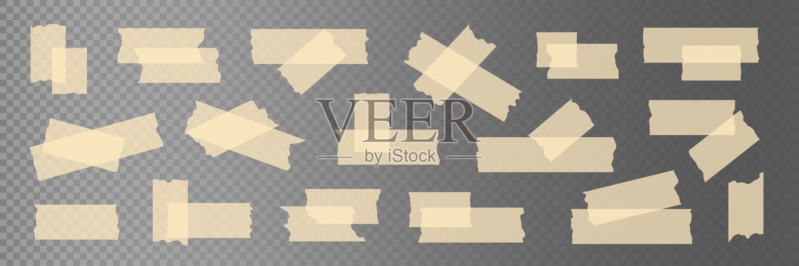 一组边缘撕裂的黄色透明胶带条插画图片素材