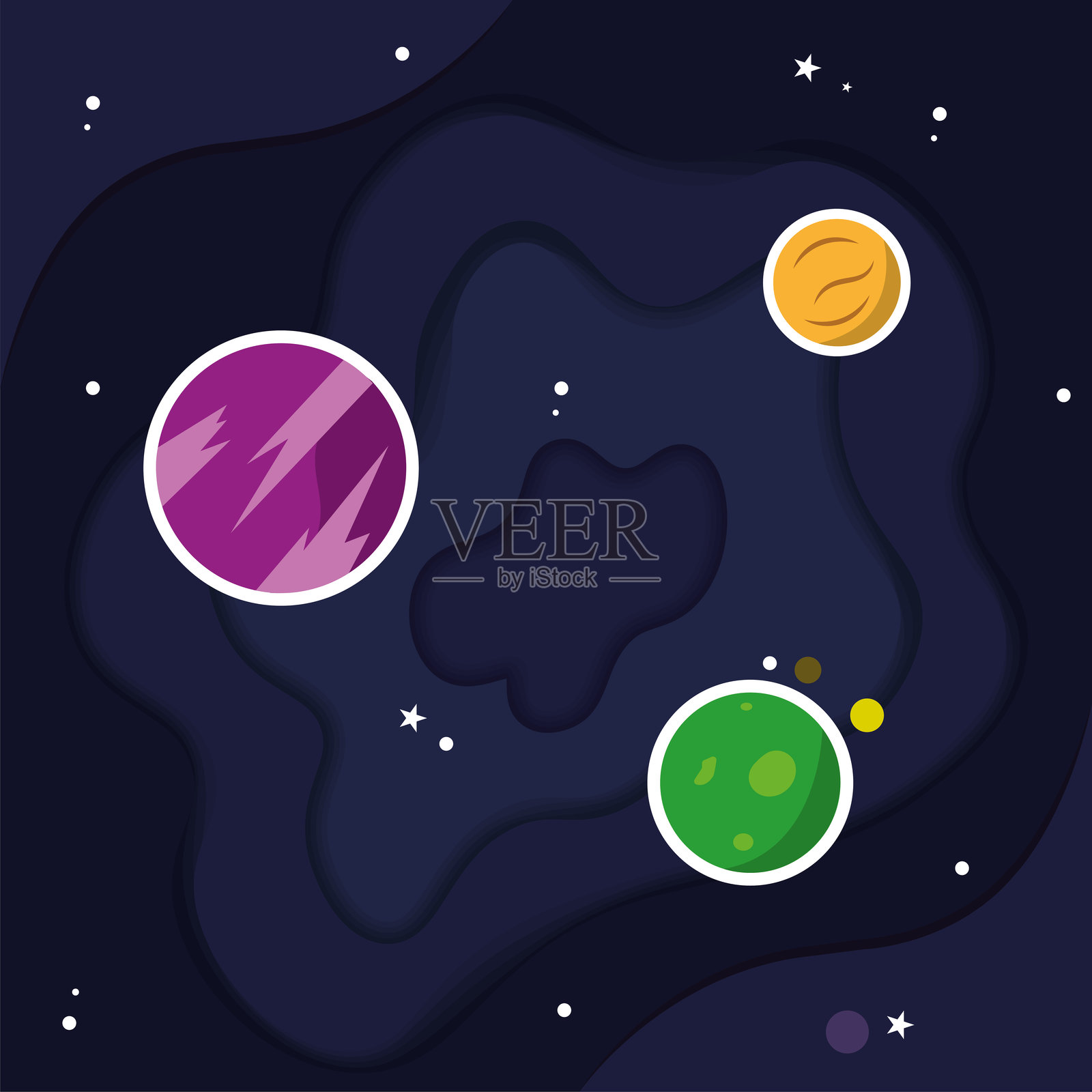 彩色宇宙背景与一组行星矢量图插画图片素材