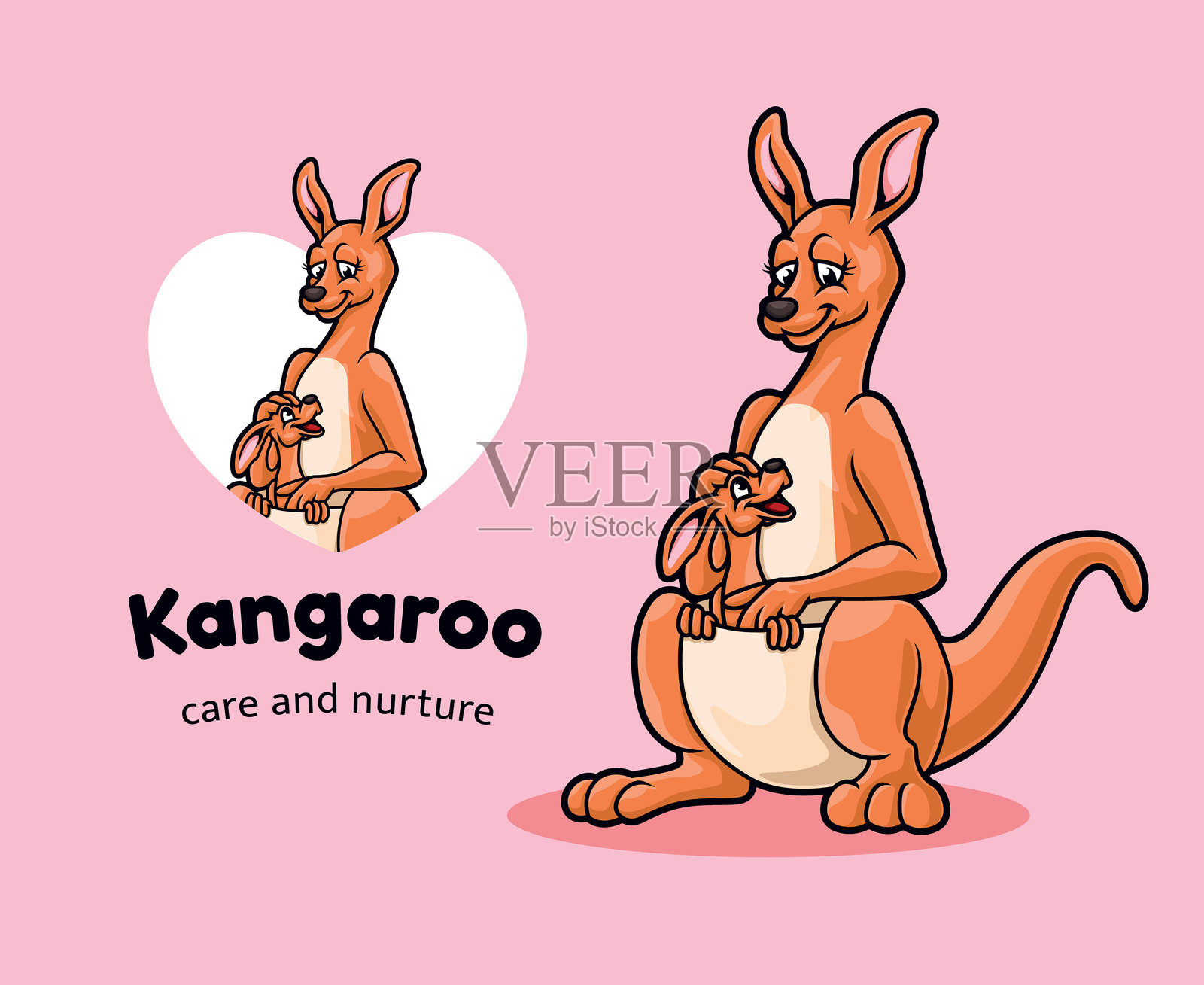 袋鼠家庭护理吉祥物插画图片素材