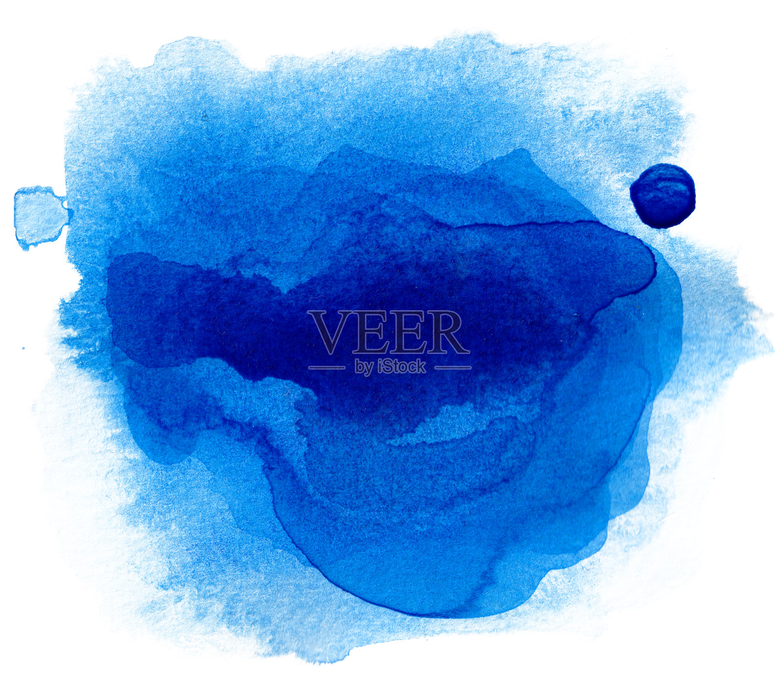 蓝色水彩污点，带透明背景插画图片素材