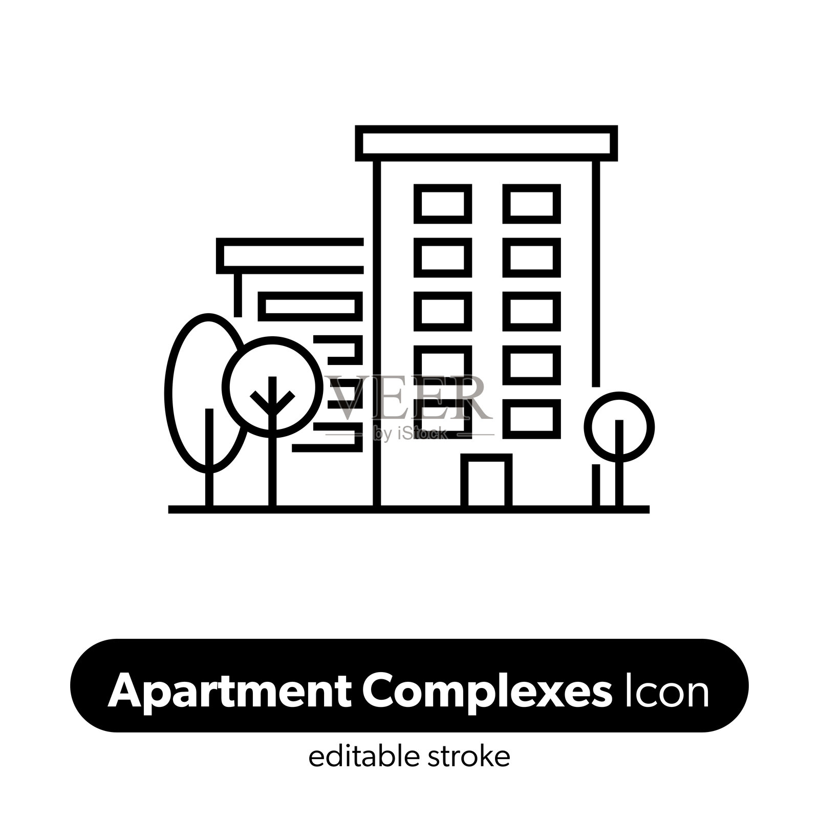 公寓楼线条图标。可编辑的线条矢量图标。插画图片素材